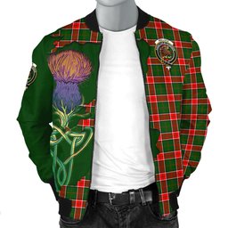Scottish Pollock Modern Tartan Family Crest with Thistle and Scotland Map Tartan Plaid Bomber Jacket Scottish Plaid Tartan Plaid - ScotsTee - scotstee.com