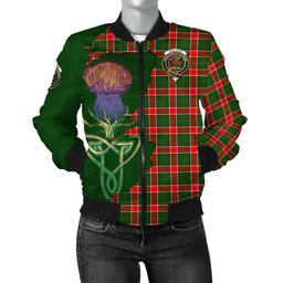 Scottish Pollock Modern Tartan Family Crest with Thistle and Scotland Map Tartan Plaid Bomber Jacket Scottish Plaid Tartan Plaid - ScotsTee - scotstee.com