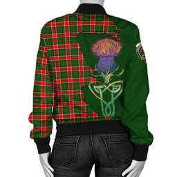 Scottish Pollock Modern Tartan Family Crest with Thistle and Scotland Map Tartan Plaid Bomber Jacket Scottish Plaid Tartan Plaid - ScotsTee - scotstee.com