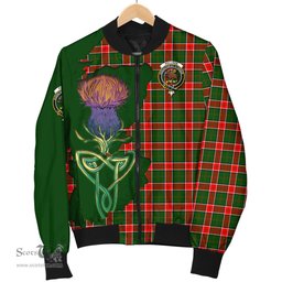 Scottish Pollock Modern Tartan Family Crest with Thistle and Scotland Map Tartan Plaid Bomber Jacket Scottish Plaid Tartan Plaid - ScotsTee - scotstee.com