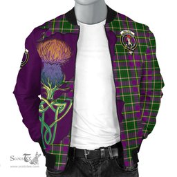 Scottish Taylor Tartan Family Crest with Thistle and Scotland Map Tartan Plaid Bomber Jacket Scottish Plaid Tartan Plaid - ScotsTee - scotstee.com