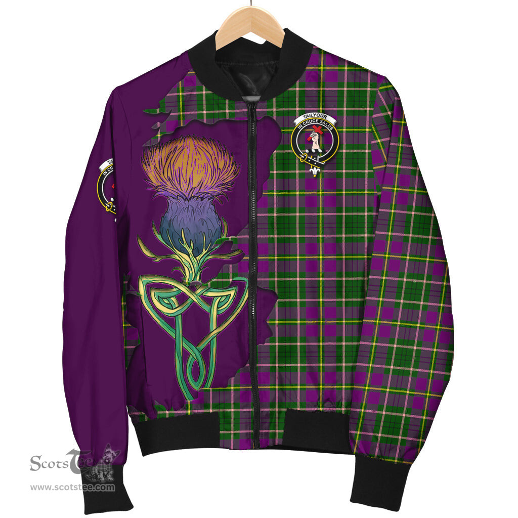 Scottish Taylor Tartan Family Crest with Thistle and Scotland Map Tartan Plaid Bomber Jacket Scottish Plaid Tartan Plaid - ScotsTee - scotstee.com