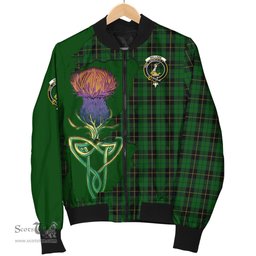 Scottish Wallace Hunting Tartan Family Crest with Thistle and Scotland Map Tartan Plaid Bomber Jacket Scottish Plaid Tartan Plaid - ScotsTee - scotstee.com