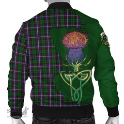 Scottish Russell Tartan Family Crest with Thistle and Scotland Map Tartan Plaid Bomber Jacket Scottish Plaid Tartan Plaid - ScotsTee - scotstee.com