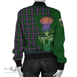 Scottish Russell Tartan Family Crest with Thistle and Scotland Map Tartan Plaid Bomber Jacket Scottish Plaid Tartan Plaid - ScotsTee - scotstee.com