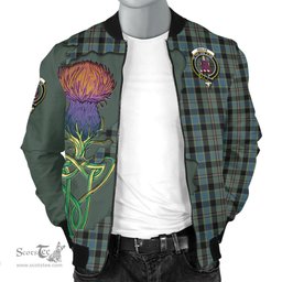 Scottish Ogilvie (Ogilvy) Hunting Tartan Family Crest with Thistle and Scotland Map Tartan Plaid Bomber Jacket Scottish Plaid Tartan Plaid - ScotsTee - scotstee.com