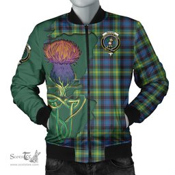 Scottish Watson Ancient Tartan Family Crest with Thistle and Scotland Map Tartan Plaid Bomber Jacket Scottish Plaid Tartan Plaid - ScotsTee - scotstee.com