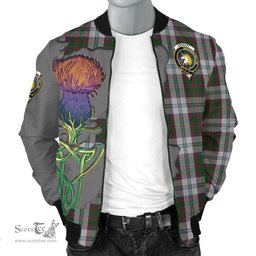Scottish Stewart of Appin Dress Tartan Family Crest with Thistle and Scotland Map Tartan Plaid Bomber Jacket Scottish Plaid Tartan Plaid - ScotsTee - scotstee.com