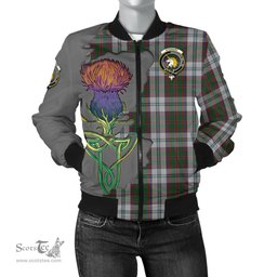 Scottish Stewart of Appin Dress Tartan Family Crest with Thistle and Scotland Map Tartan Plaid Bomber Jacket Scottish Plaid Tartan Plaid - ScotsTee - scotstee.com