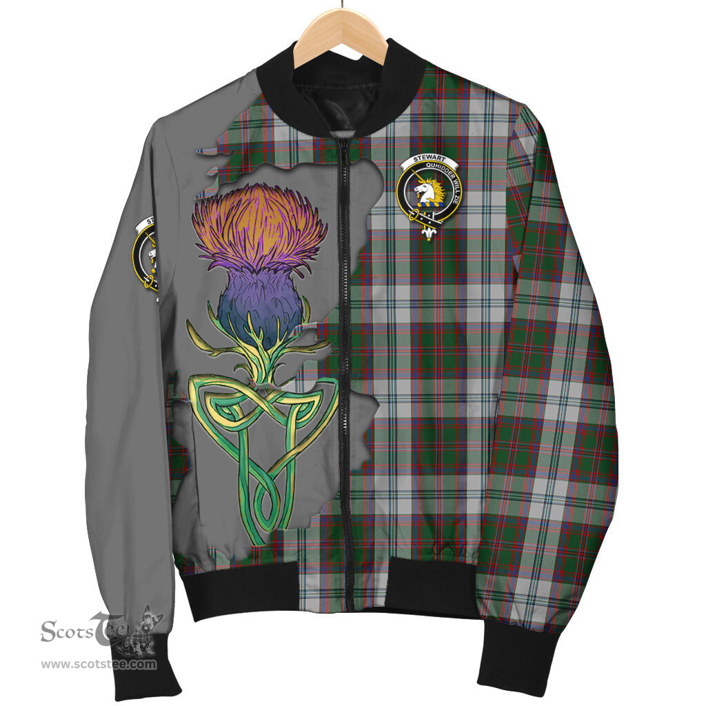 Scottish Stewart of Appin Dress Tartan Family Crest with Thistle and Scotland Map Tartan Plaid Bomber Jacket Scottish Plaid Tartan Plaid - ScotsTee - scotstee.com