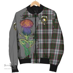 Scottish Stewart of Appin Dress Tartan Family Crest with Thistle and Scotland Map Tartan Plaid Bomber Jacket Scottish Plaid Tartan Plaid - ScotsTee - scotstee.com