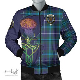 Scottish Sandilands Tartan Family Crest with Thistle and Scotland Map Tartan Plaid Bomber Jacket Scottish Plaid Tartan Plaid - ScotsTee - scotstee.com