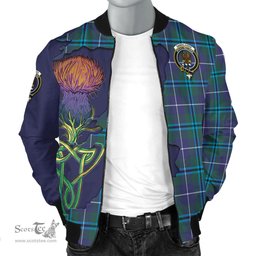 Scottish Sandilands Tartan Family Crest with Thistle and Scotland Map Tartan Plaid Bomber Jacket Scottish Plaid Tartan Plaid - ScotsTee - scotstee.com