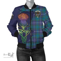 Scottish Sandilands Tartan Family Crest with Thistle and Scotland Map Tartan Plaid Bomber Jacket Scottish Plaid Tartan Plaid - ScotsTee - scotstee.com