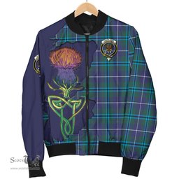 Scottish Sandilands Tartan Family Crest with Thistle and Scotland Map Tartan Plaid Bomber Jacket Scottish Plaid Tartan Plaid - ScotsTee - scotstee.com