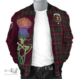 Scottish Stewart of Bute Hunting Tartan Family Crest with Thistle and Scotland Map Tartan Plaid Bomber Jacket Scottish Plaid Tartan Plaid - ScotsTee - scotstee.com