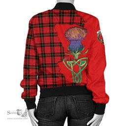 Scottish MacQueen Modern Tartan Family Crest with Thistle and Scotland Map Tartan Plaid Bomber Jacket Scottish Plaid Tartan Plaid - ScotsTee - scotstee.com