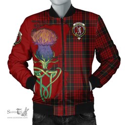 Scottish MacQueen Tartan Family Crest with Thistle and Scotland Map Tartan Plaid Bomber Jacket Scottish Plaid Tartan Plaid - ScotsTee - scotstee.com
