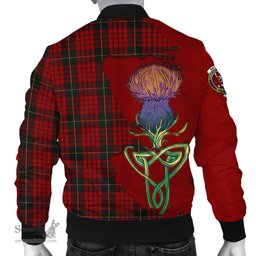 Scottish MacQueen Tartan Family Crest with Thistle and Scotland Map Tartan Plaid Bomber Jacket Scottish Plaid Tartan Plaid - ScotsTee - scotstee.com