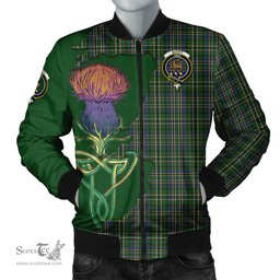 Scottish Scott Green Tartan Family Crest with Thistle and Scotland Map Tartan Plaid Bomber Jacket Scottish Plaid Tartan Plaid - ScotsTee - scotstee.com
