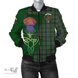 Scottish Scott Green Tartan Family Crest with Thistle and Scotland Map Tartan Plaid Bomber Jacket Scottish Plaid Tartan Plaid - ScotsTee - scotstee.com