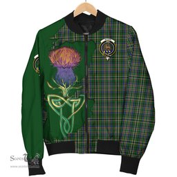 Scottish Scott Green Tartan Family Crest with Thistle and Scotland Map Tartan Plaid Bomber Jacket Scottish Plaid Tartan Plaid - ScotsTee - scotstee.com