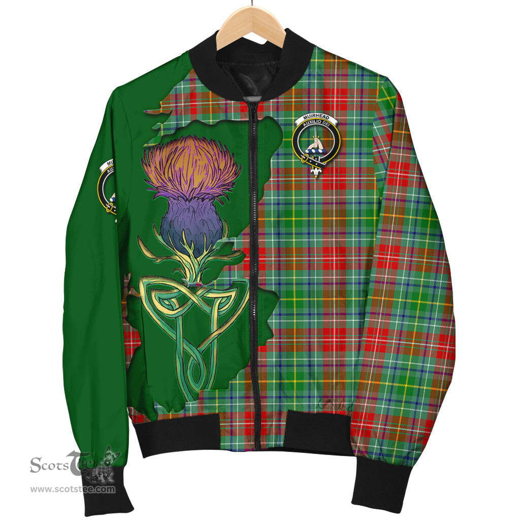 Scottish Muirhead Tartan Family Crest with Thistle and Scotland Map Tartan Plaid Bomber Jacket Scottish Plaid Tartan Plaid - ScotsTee - scotstee.com
