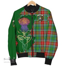 Scottish Muirhead Tartan Family Crest with Thistle and Scotland Map Tartan Plaid Bomber Jacket Scottish Plaid Tartan Plaid - ScotsTee - scotstee.com