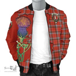 Scottish Robertson Weathered Tartan Family Crest with Thistle and Scotland Map Tartan Plaid Bomber Jacket Scottish Plaid Tartan Plaid - ScotsTee - scotstee.com