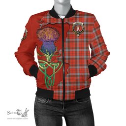 Scottish Robertson Weathered Tartan Family Crest with Thistle and Scotland Map Tartan Plaid Bomber Jacket Scottish Plaid Tartan Plaid - ScotsTee - scotstee.com