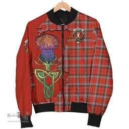 Scottish Robertson Weathered Tartan Family Crest with Thistle and Scotland Map Tartan Plaid Bomber Jacket Scottish Plaid Tartan Plaid - ScotsTee - scotstee.com