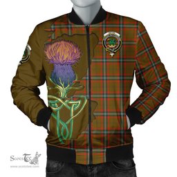 Scottish Seton Hunting Modern Tartan Family Crest with Thistle and Scotland Map Tartan Plaid Bomber Jacket Scottish Plaid Tartan Plaid - ScotsTee - scotstee.com