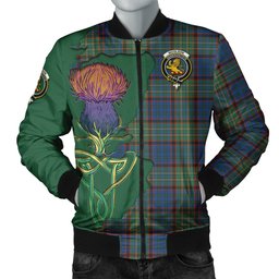 Scottish Nicolson Hunting Ancient Tartan Family Crest with Thistle and Scotland Map Tartan Plaid Bomber Jacket Scottish Plaid Tartan Plaid - ScotsTee - scotstee.com