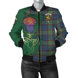 Scottish Nicolson Hunting Ancient Tartan Family Crest with Thistle and Scotland Map Tartan Plaid Bomber Jacket Scottish Plaid Tartan Plaid - ScotsTee - scotstee.com