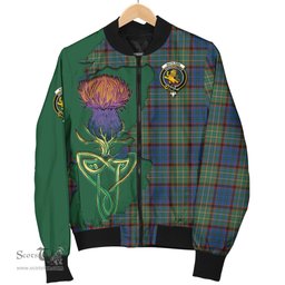 Scottish Nicolson Hunting Ancient Tartan Family Crest with Thistle and Scotland Map Tartan Plaid Bomber Jacket Scottish Plaid Tartan Plaid - ScotsTee - scotstee.com