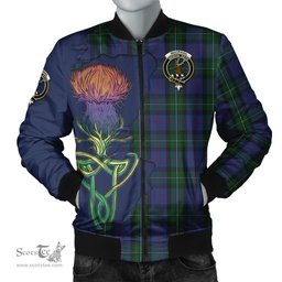 Scottish MacPhail Hunting Tartan Family Crest with Thistle and Scotland Map Tartan Plaid Bomber Jacket Scottish Plaid Tartan Plaid - ScotsTee - scotstee.com