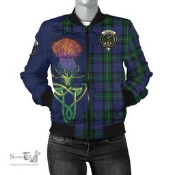 Scottish MacPhail Hunting Tartan Family Crest with Thistle and Scotland Map Tartan Plaid Bomber Jacket Scottish Plaid Tartan Plaid - ScotsTee - scotstee.com