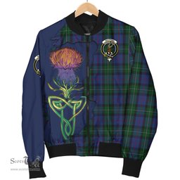 Scottish MacPhail Hunting Tartan Family Crest with Thistle and Scotland Map Tartan Plaid Bomber Jacket Scottish Plaid Tartan Plaid - ScotsTee - scotstee.com