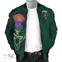 Scottish Montgomery Tartan Family Crest with Thistle and Scotland Map Tartan Plaid Bomber Jacket Scottish Plaid Tartan Plaid - ScotsTee - scotstee.com