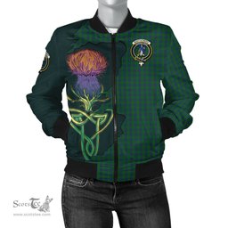 Scottish Montgomery Tartan Family Crest with Thistle and Scotland Map Tartan Plaid Bomber Jacket Scottish Plaid Tartan Plaid - ScotsTee - scotstee.com