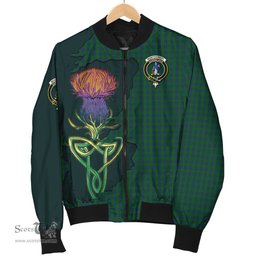 Scottish Montgomery Tartan Family Crest with Thistle and Scotland Map Tartan Plaid Bomber Jacket Scottish Plaid Tartan Plaid - ScotsTee - scotstee.com