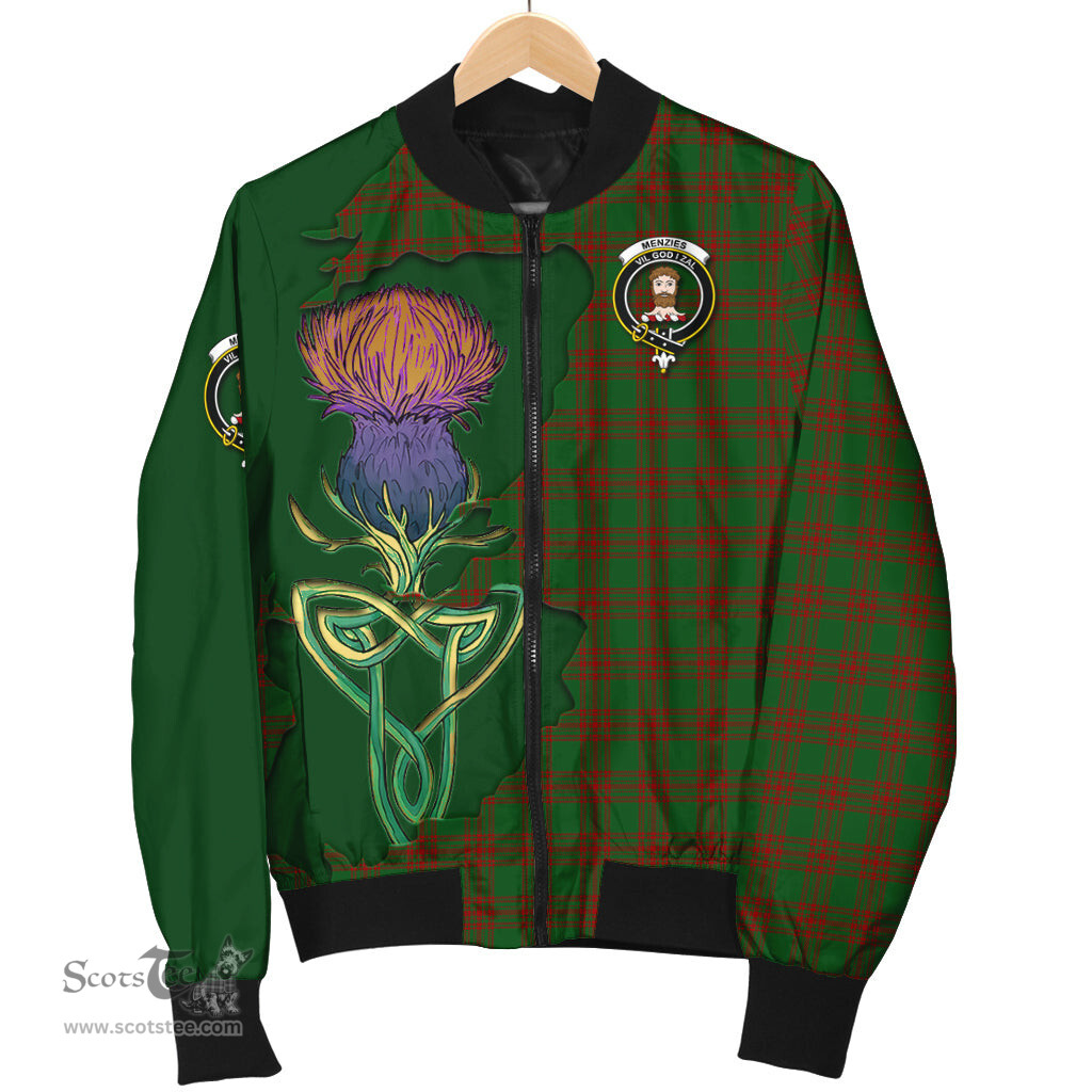 Scottish Menzies Tartan Family Crest with Thistle and Scotland Map Tartan Plaid Bomber Jacket Scottish Plaid Tartan Plaid - ScotsTee - scotstee.com
