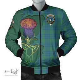 Scottish Montgomery Ancient Tartan Family Crest with Thistle and Scotland Map Tartan Plaid Bomber Jacket Scottish Plaid Tartan Plaid - ScotsTee - scotstee.com