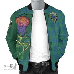Scottish Montgomery Ancient Tartan Family Crest with Thistle and Scotland Map Tartan Plaid Bomber Jacket Scottish Plaid Tartan Plaid - ScotsTee - scotstee.com