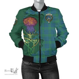 Scottish Montgomery Ancient Tartan Family Crest with Thistle and Scotland Map Tartan Plaid Bomber Jacket Scottish Plaid Tartan Plaid - ScotsTee - scotstee.com