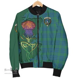 Scottish Montgomery Ancient Tartan Family Crest with Thistle and Scotland Map Tartan Plaid Bomber Jacket Scottish Plaid Tartan Plaid - ScotsTee - scotstee.com