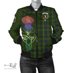 Scottish Stewart Hunting Tartan Family Crest with Thistle and Scotland Map Tartan Plaid Bomber Jacket Scottish Plaid Tartan Plaid - ScotsTee - scotstee.com