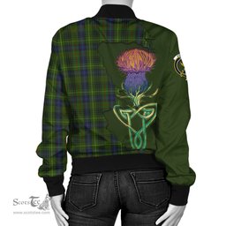 Scottish Stewart Hunting Tartan Family Crest with Thistle and Scotland Map Tartan Plaid Bomber Jacket Scottish Plaid Tartan Plaid - ScotsTee - scotstee.com