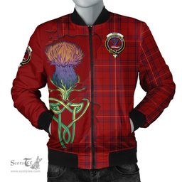 Scottish Rose of Kilravock Tartan Family Crest with Thistle and Scotland Map Tartan Plaid Bomber Jacket Scottish Plaid Tartan Plaid - ScotsTee - scotstee.com