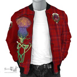 Scottish Rose of Kilravock Tartan Family Crest with Thistle and Scotland Map Tartan Plaid Bomber Jacket Scottish Plaid Tartan Plaid - ScotsTee - scotstee.com